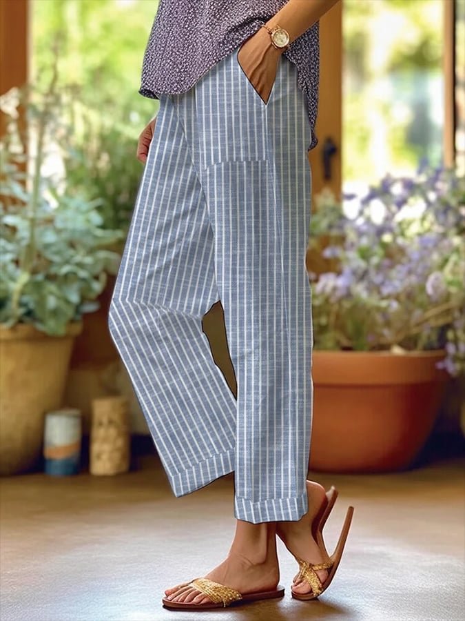 Women's Polka Dot Floral Print Straight-Leg Casual Pants