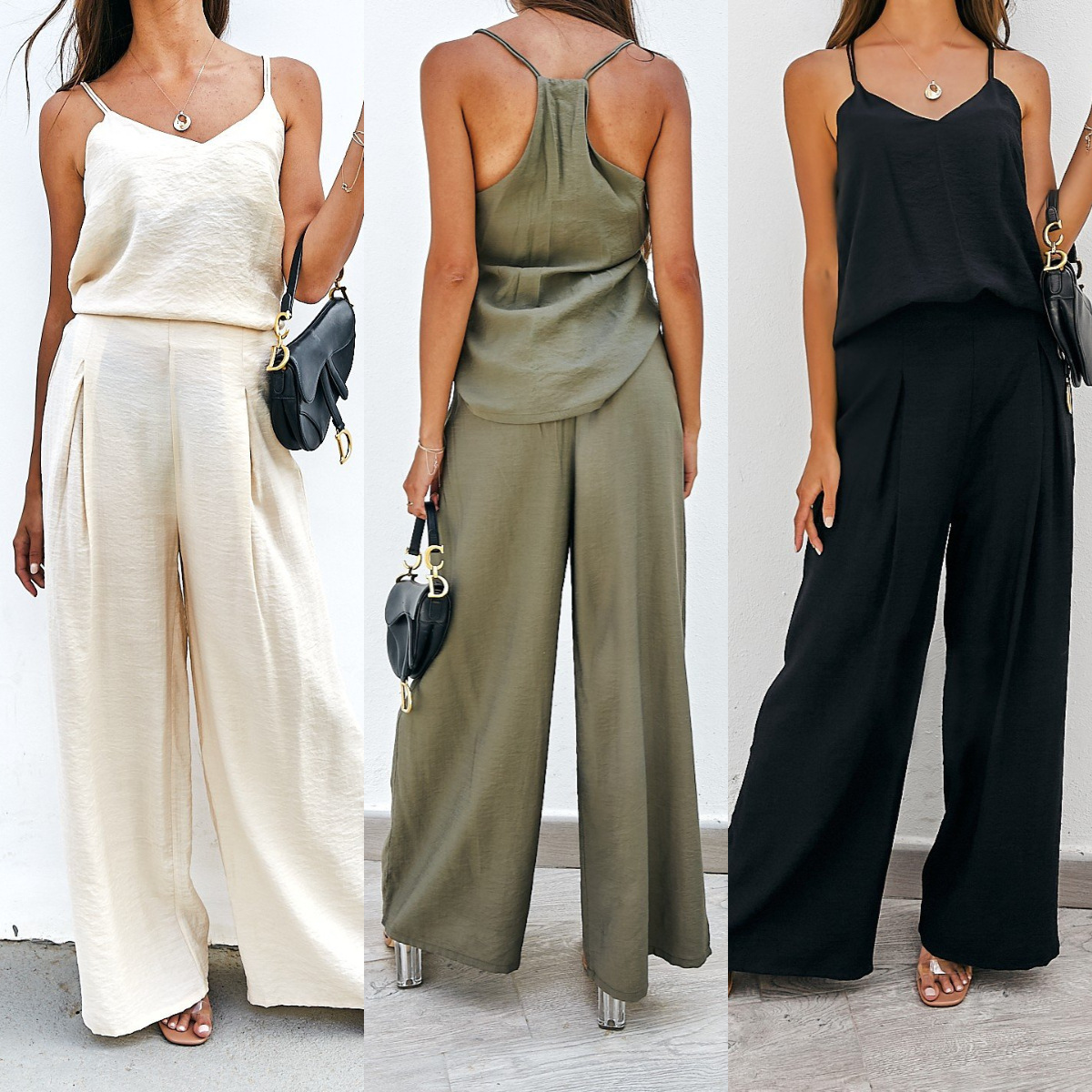 Women's Casual Two-Piece Pants Set Solid Color Sleeveless