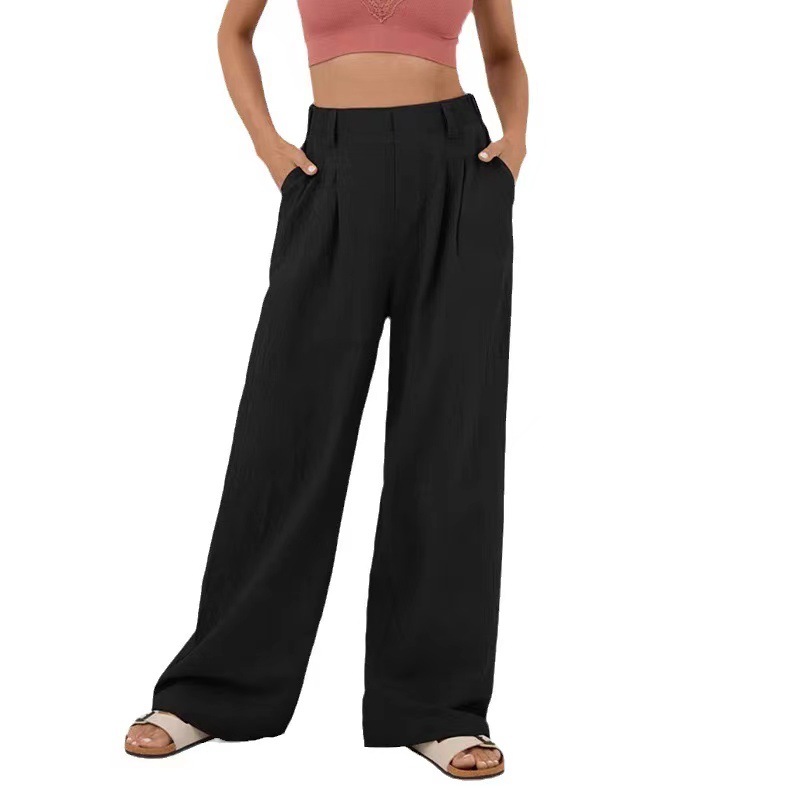 Women's Cotton High-Waist Wide-Leg Casual Pants