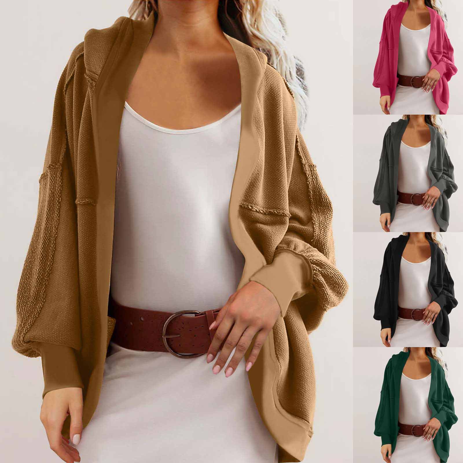 Women's Hooded Open-Front Sweatshirt with Back Panel, Loose Fit