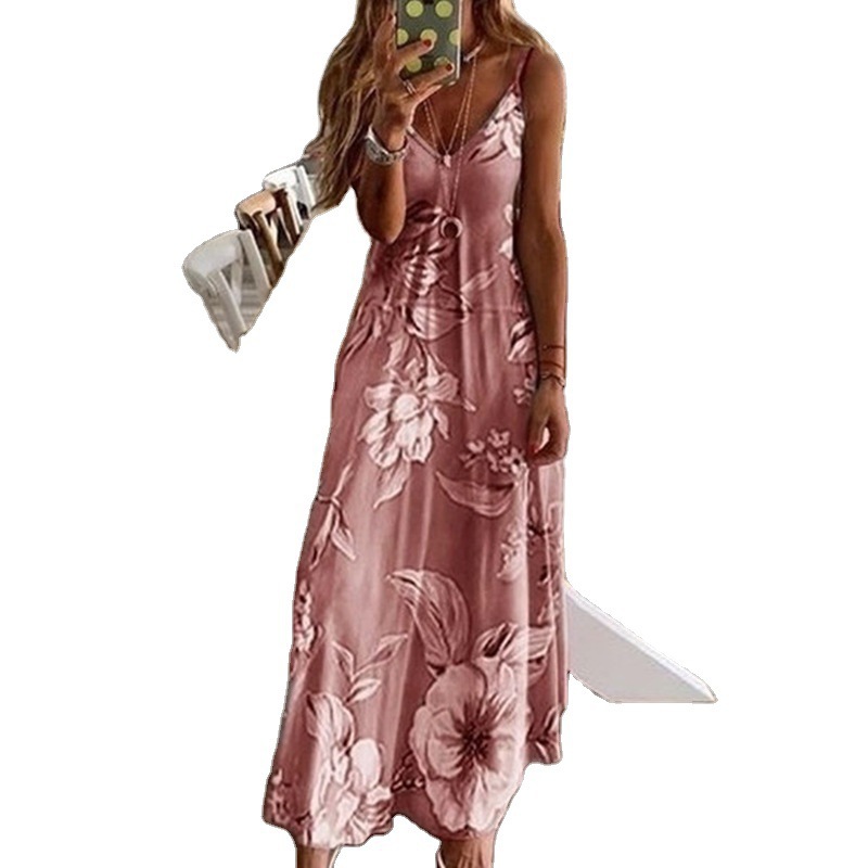 Women's Summer Sleeveless V-Neck Maxi Dress with Digital Print