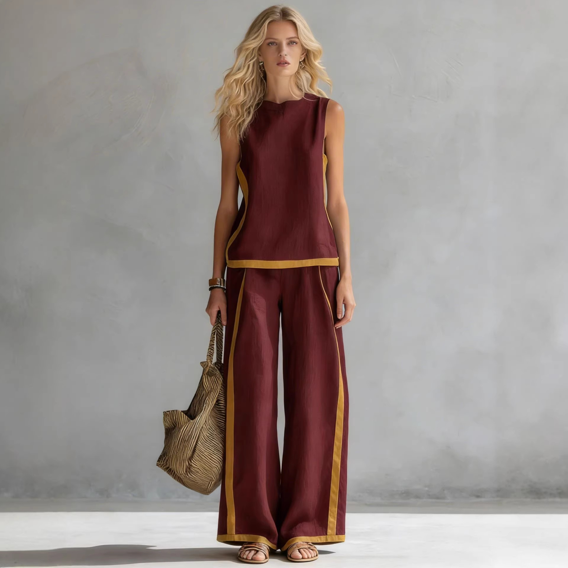 Women's Sleeveless Tank Top and Straight-Leg Pocket Pants Two-Piece Set