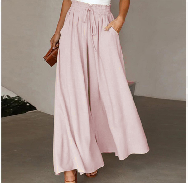 Women's High-Waist Wide-Leg Pants with Elastic Waistband