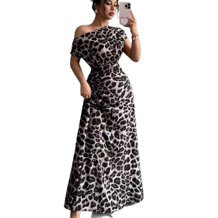 Printed One-Shoulder Bodycon Midi Dress with Pleated Details