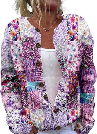 Women's Winter Graphic Print Faux Sweater Cardigan with Button Front