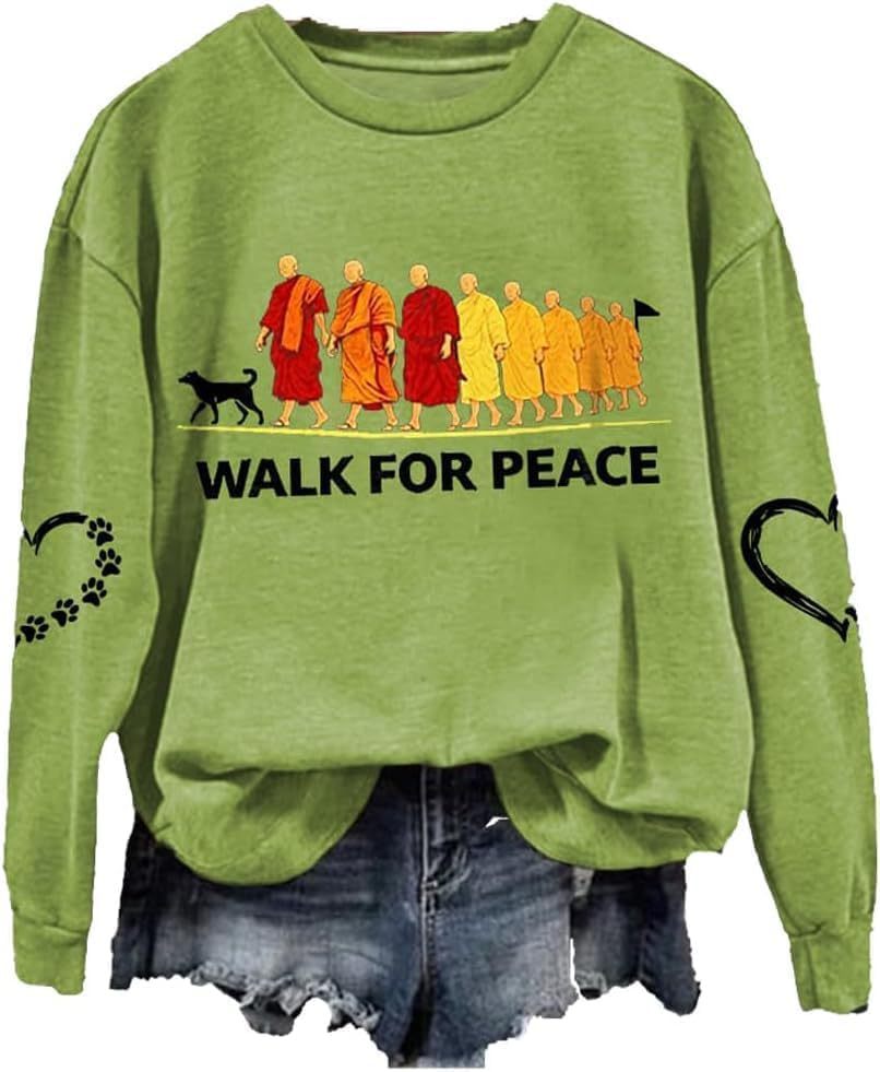 Women's Light and Peace Walking Print Crewneck Sweatshirt