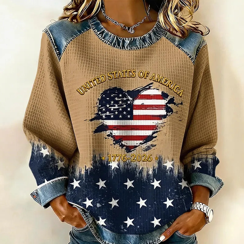 Women's Heart USA Letter Star Print Sweatshirt