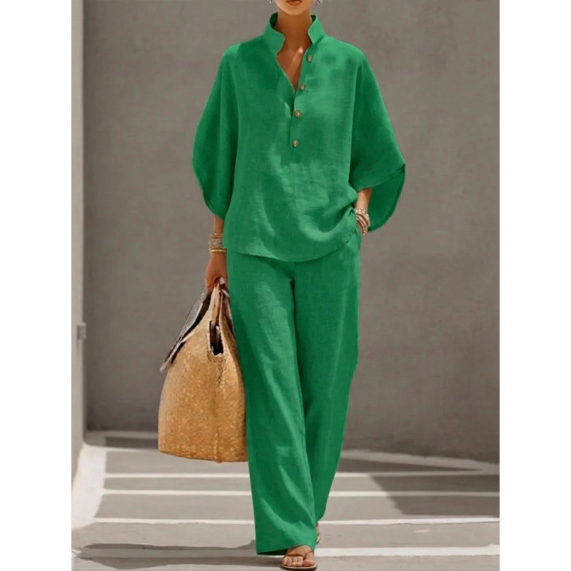 Women's Casual Solid Color Shirt Set