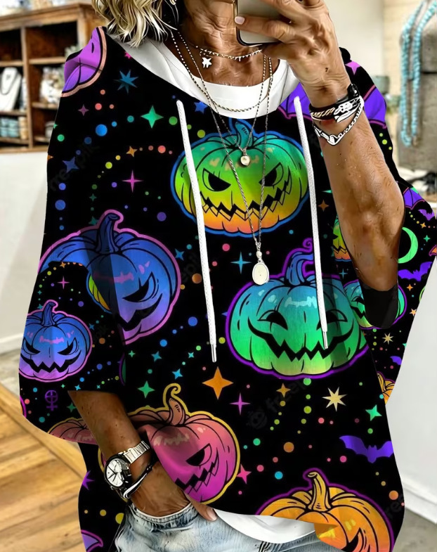 Women's Halloween Skull Pumpkin Print Casual Sweatshirt