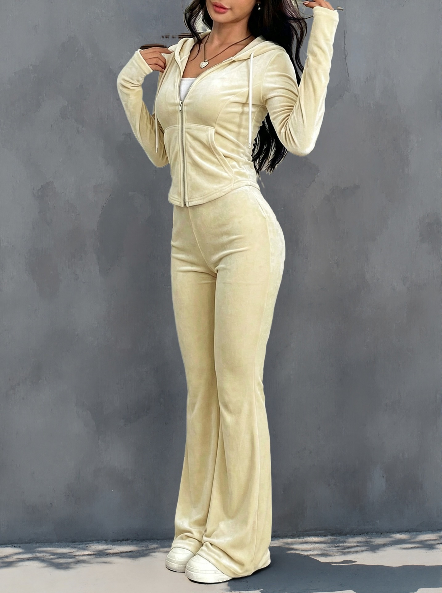 Solid Color Slim-Fit Waist-Cinching Two-Piece Pants Set