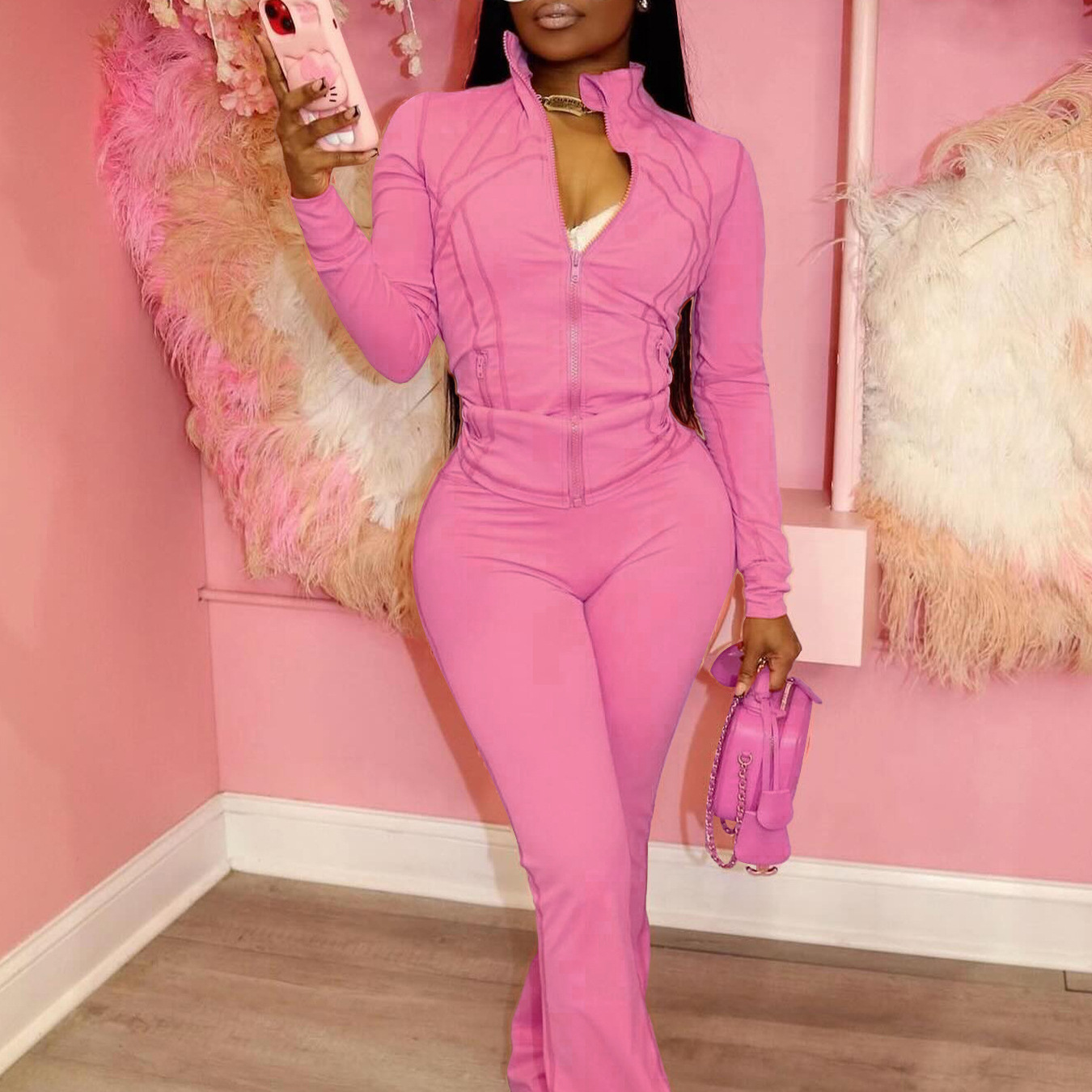 Sexy Slim Fit Long Sleeve Flared Two-Piece Set