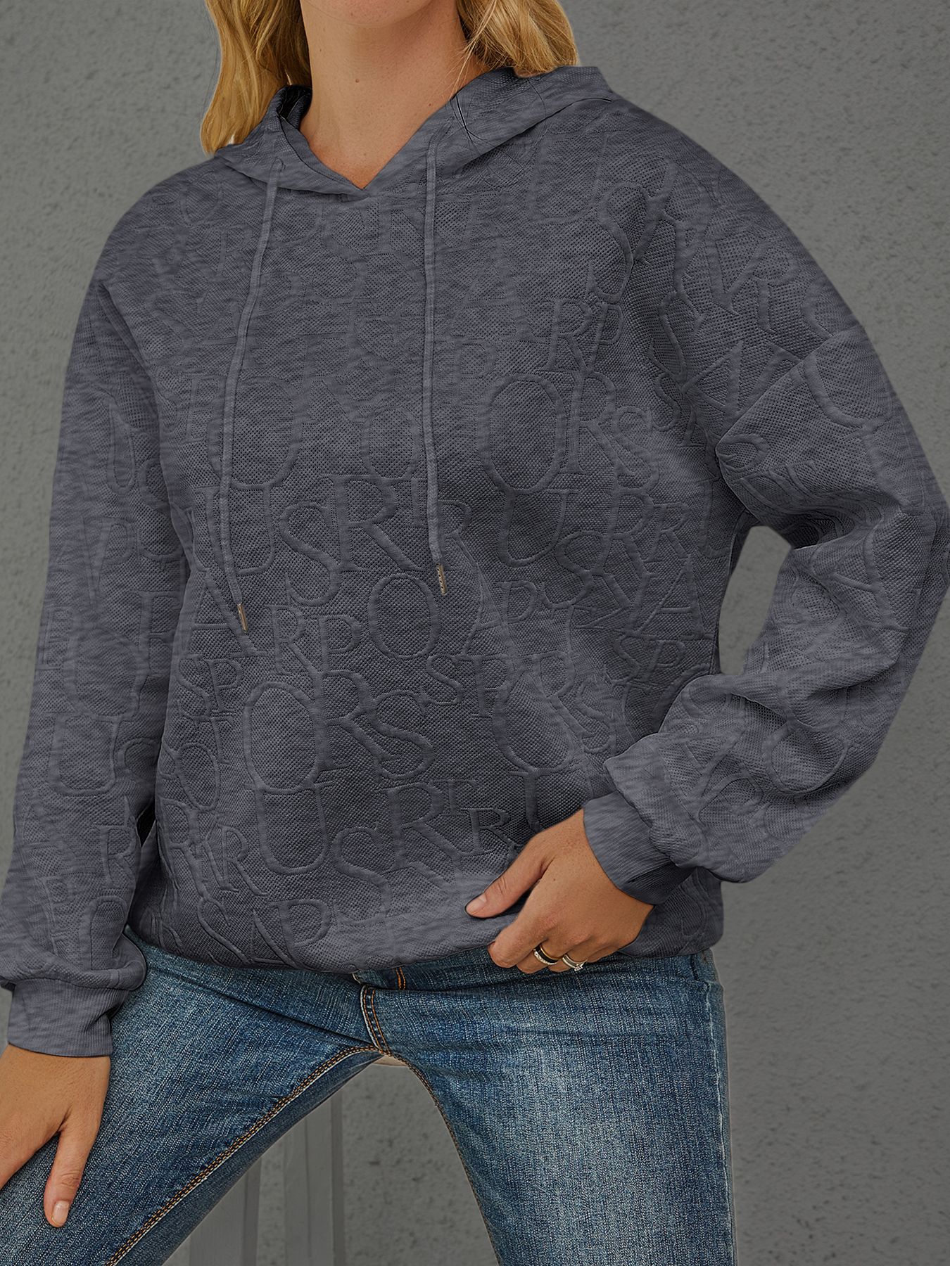 Women's Loose Fit 3D Letter Hooded Long Sleeve Sweatshirt