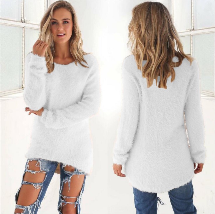 Women's Solid Color Long Sleeve Crewneck Sweater