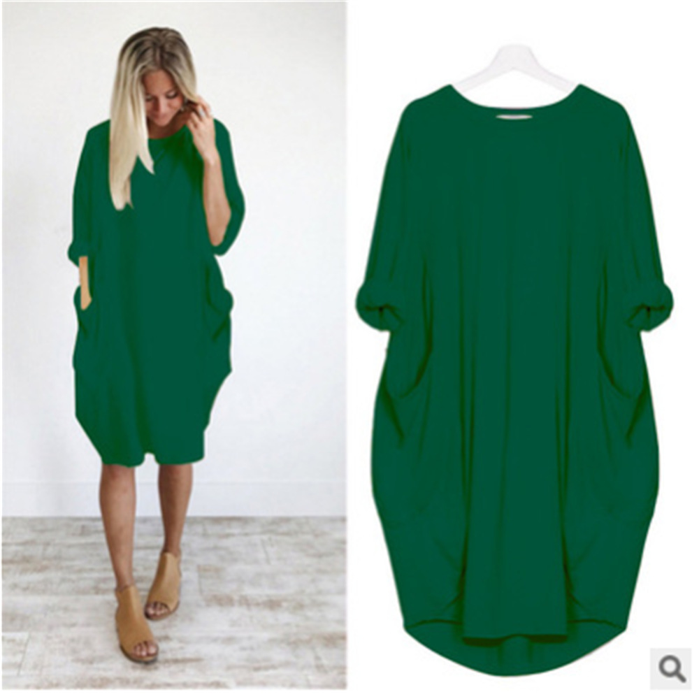 Women's Casual Loose Pocket Long Sleeve Plus Size Dress