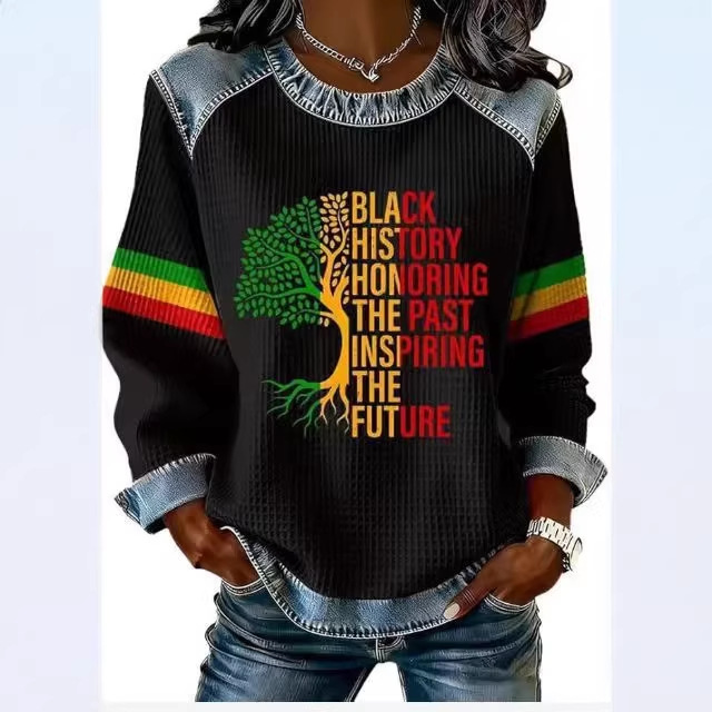 Women's Letter Tree Print Crewneck Sweatshirt