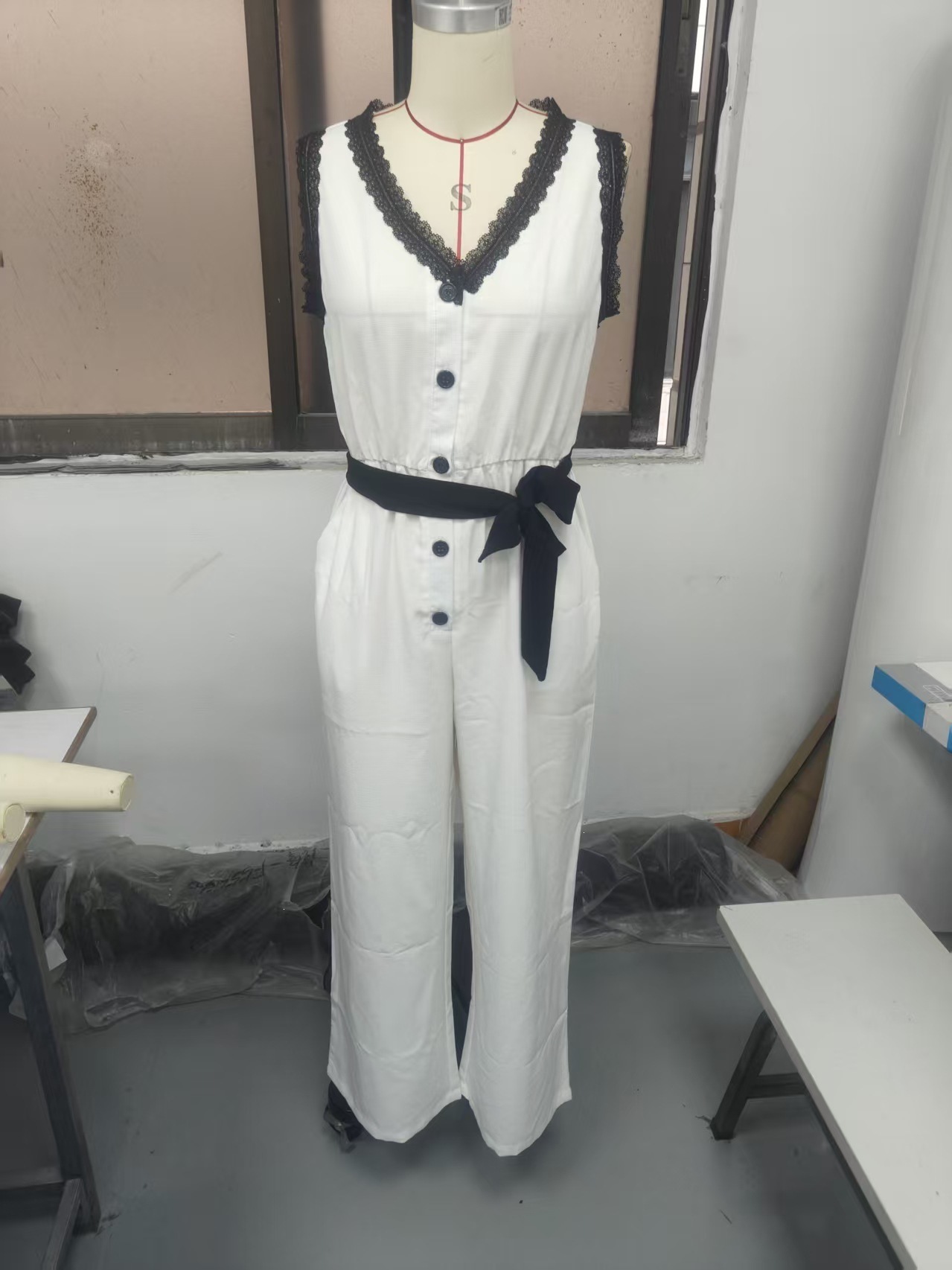 High-Waist Straight-Leg Wide-Leg Jumpsuit with Drape, Slimming, White
