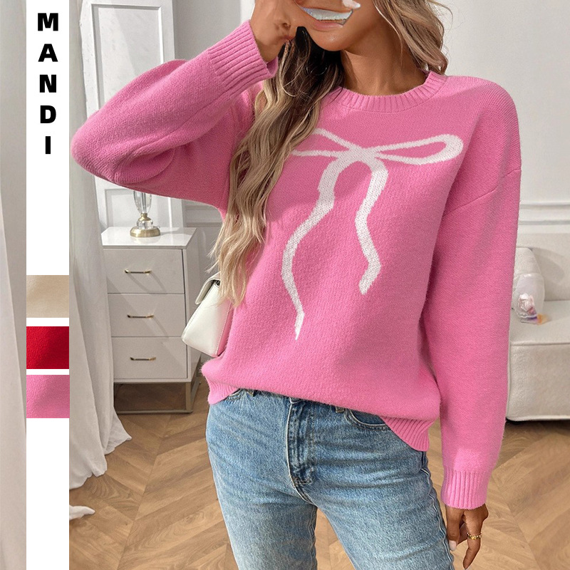 Women's Vintage Bow Jacquard Knit Sweater