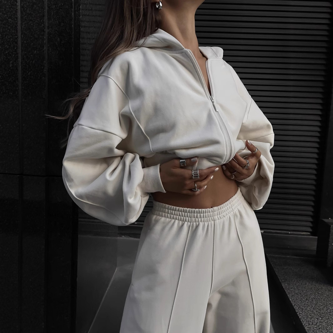 Women's Casual Zip-Up Cardigan and Pants Two-Piece Set