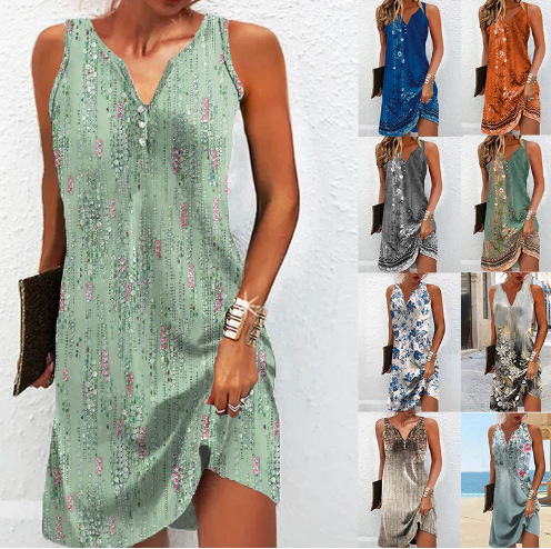 Floral Sleeveless V-Neck A-Line Midi Dress