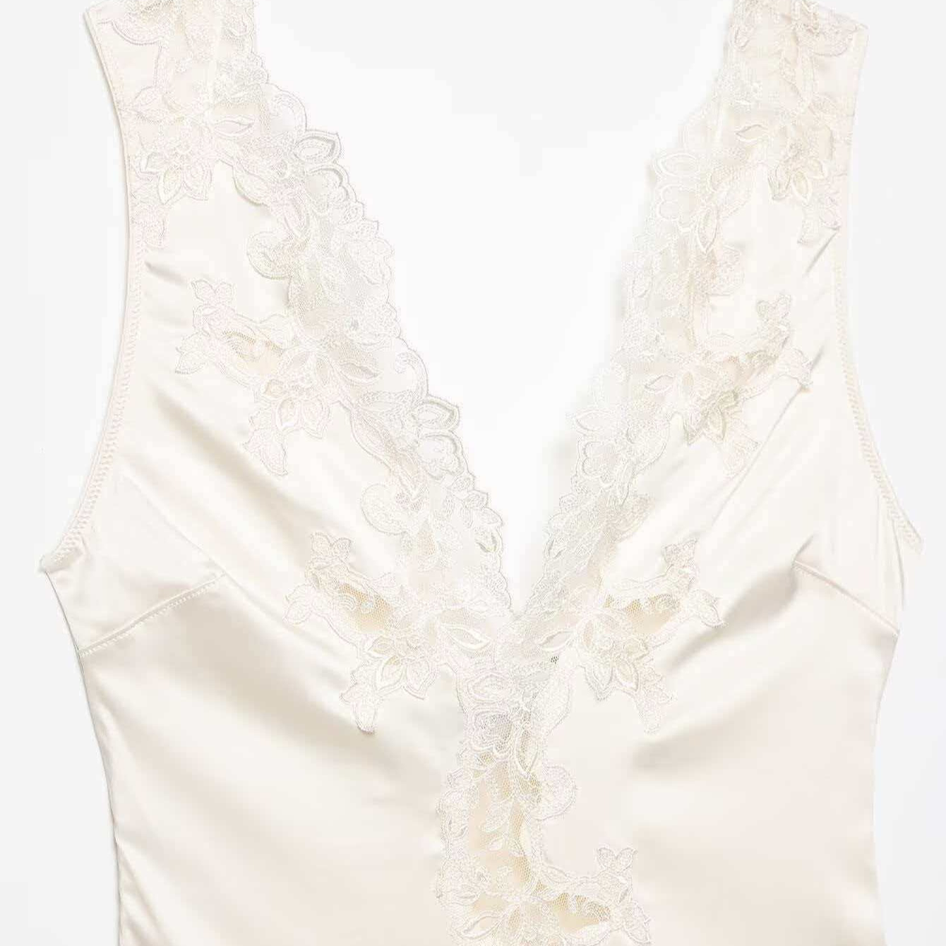 Women's Sexy Lace Satin Bodysuit Sleeveless