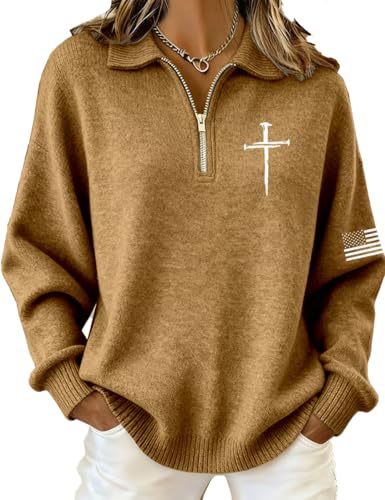 Cross American Flag Print Half-Zip Hoodie