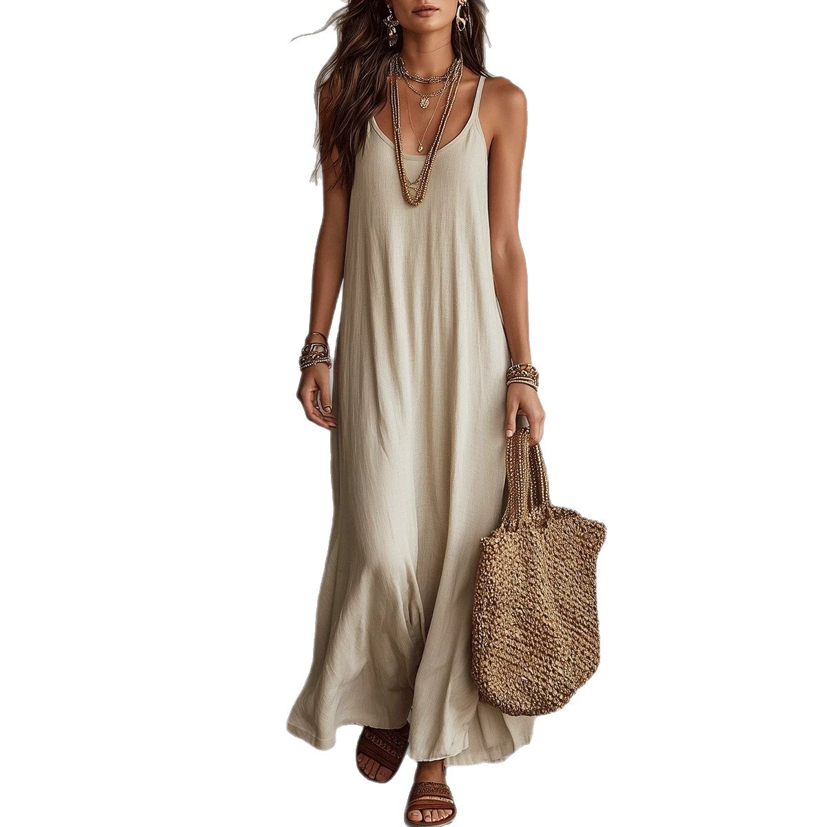 Boho Sleeveless Maxi Dress Loose Relaxed Fit