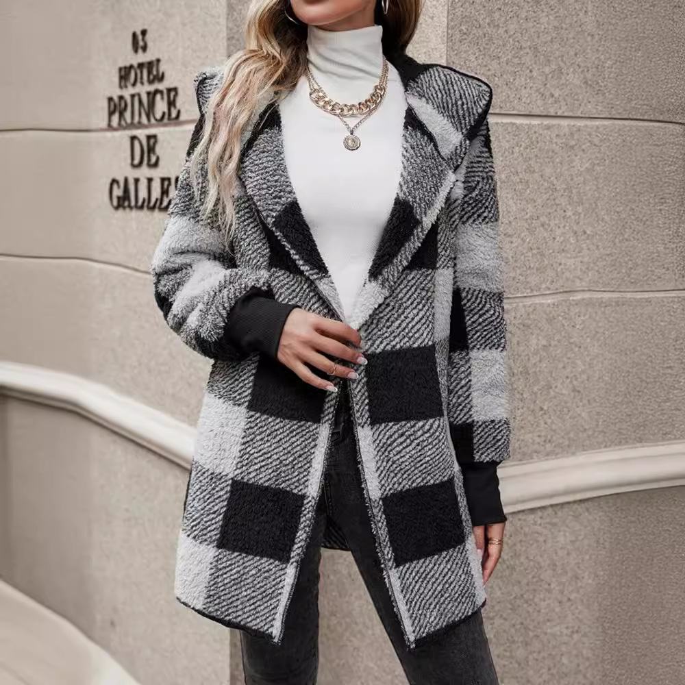 Women's Loose Plaid Fuzzy Cardigan Sweater