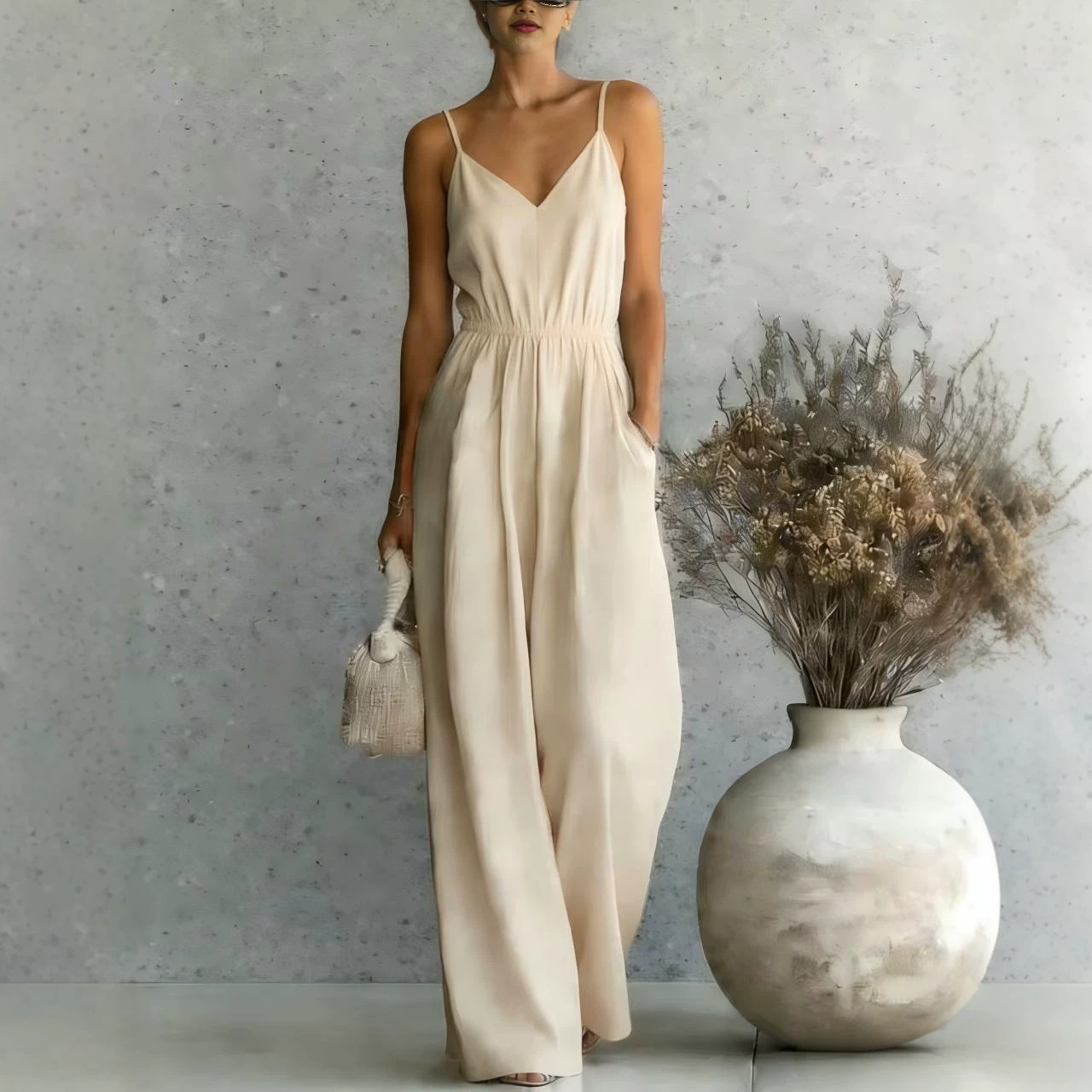 Women's Sleeveless Wide-Leg Jumpsuit Casual Solid Color