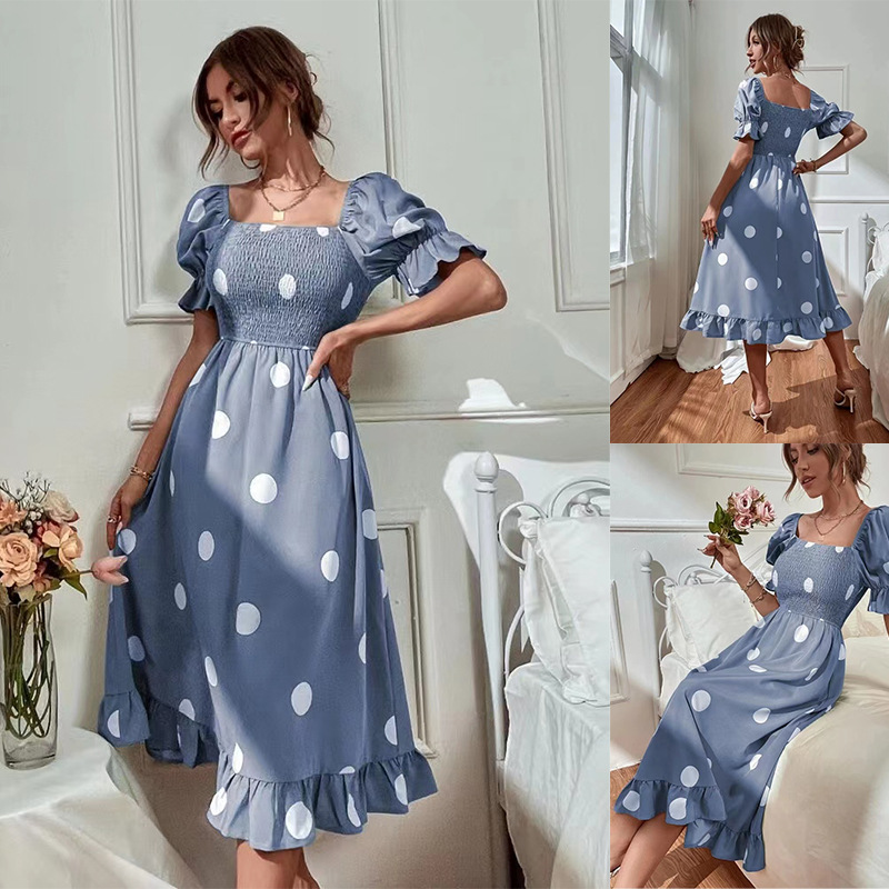 Polka Dot Sweet Ruffle Short Sleeve Slim Fit Dress