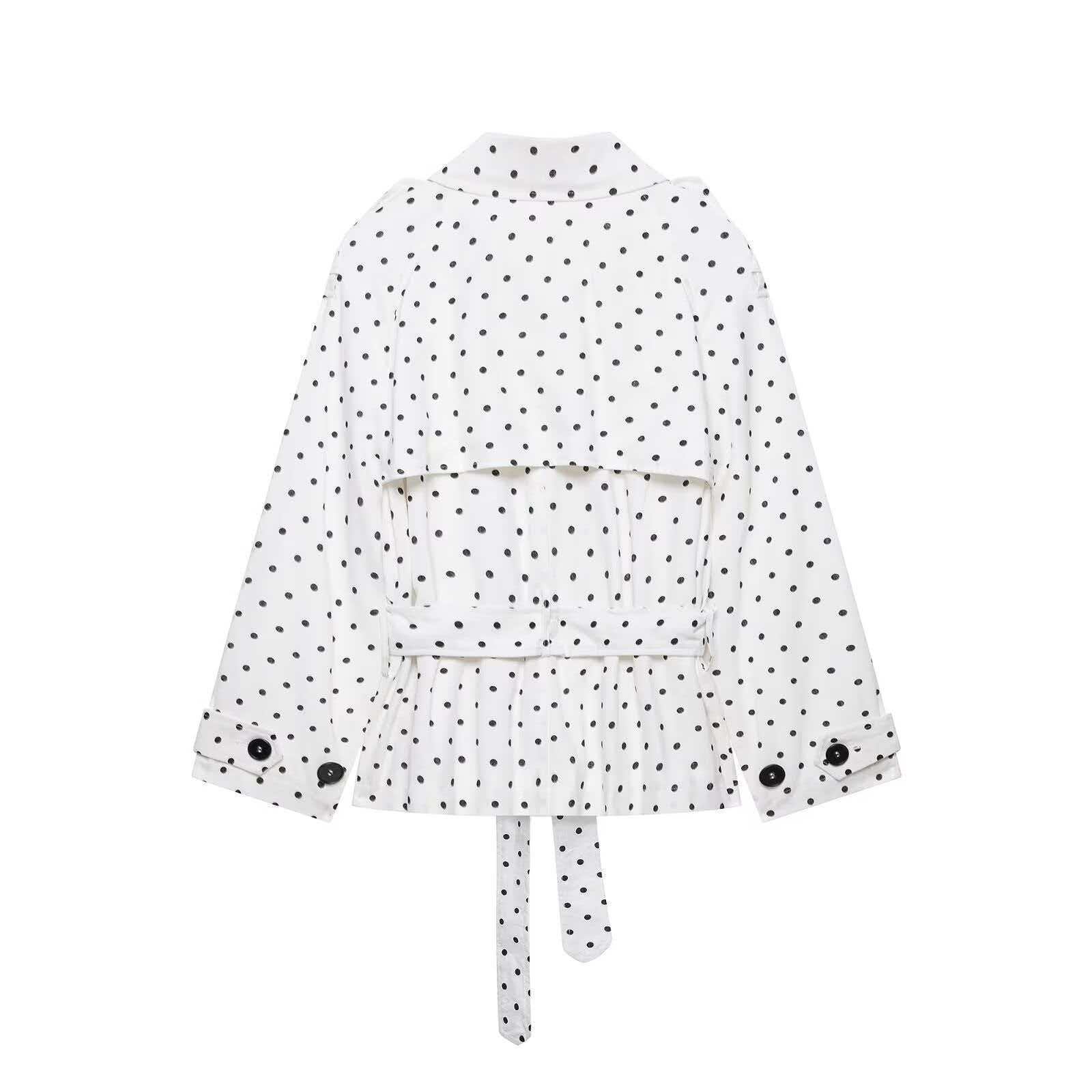Women's Polka Dot Belted Jacket with Lapel Collar