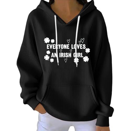 Women's Letter Heart Four-Leaf Clover Print Casual Hoodie