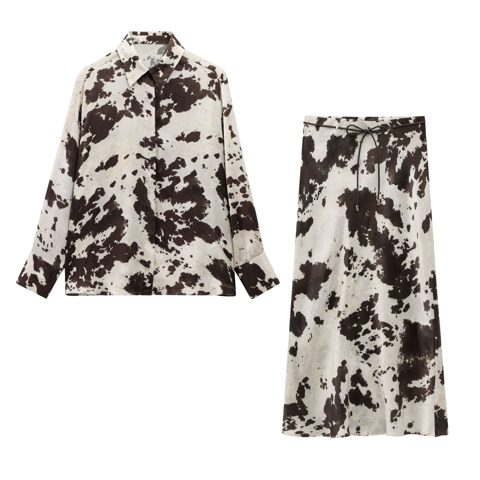 Women's Animal Print Midi Skirt and Shirt Set