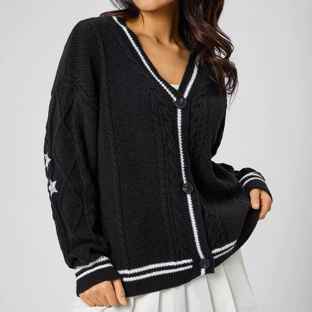 Women's Embroidered Knit Cardigan Loose Casual Sweater Coat