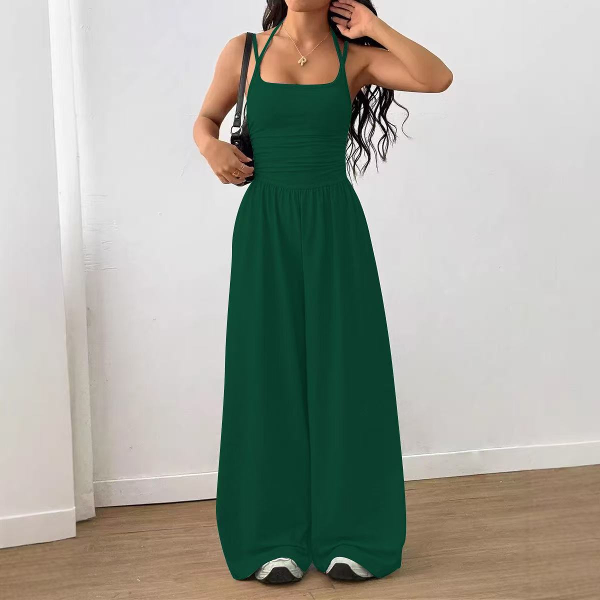 Women's Sleeveless Cami Jumpsuit Wide-Leg Loose Fit Backless