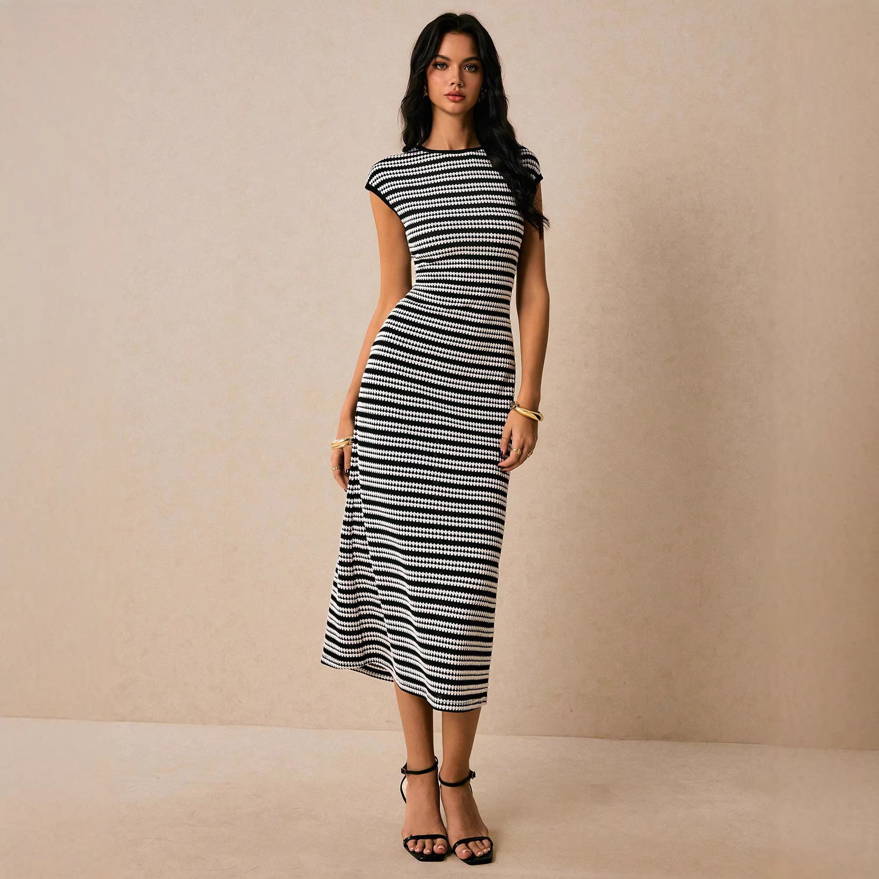 Colorblock Striped Short Sleeve Long Casual Dress
