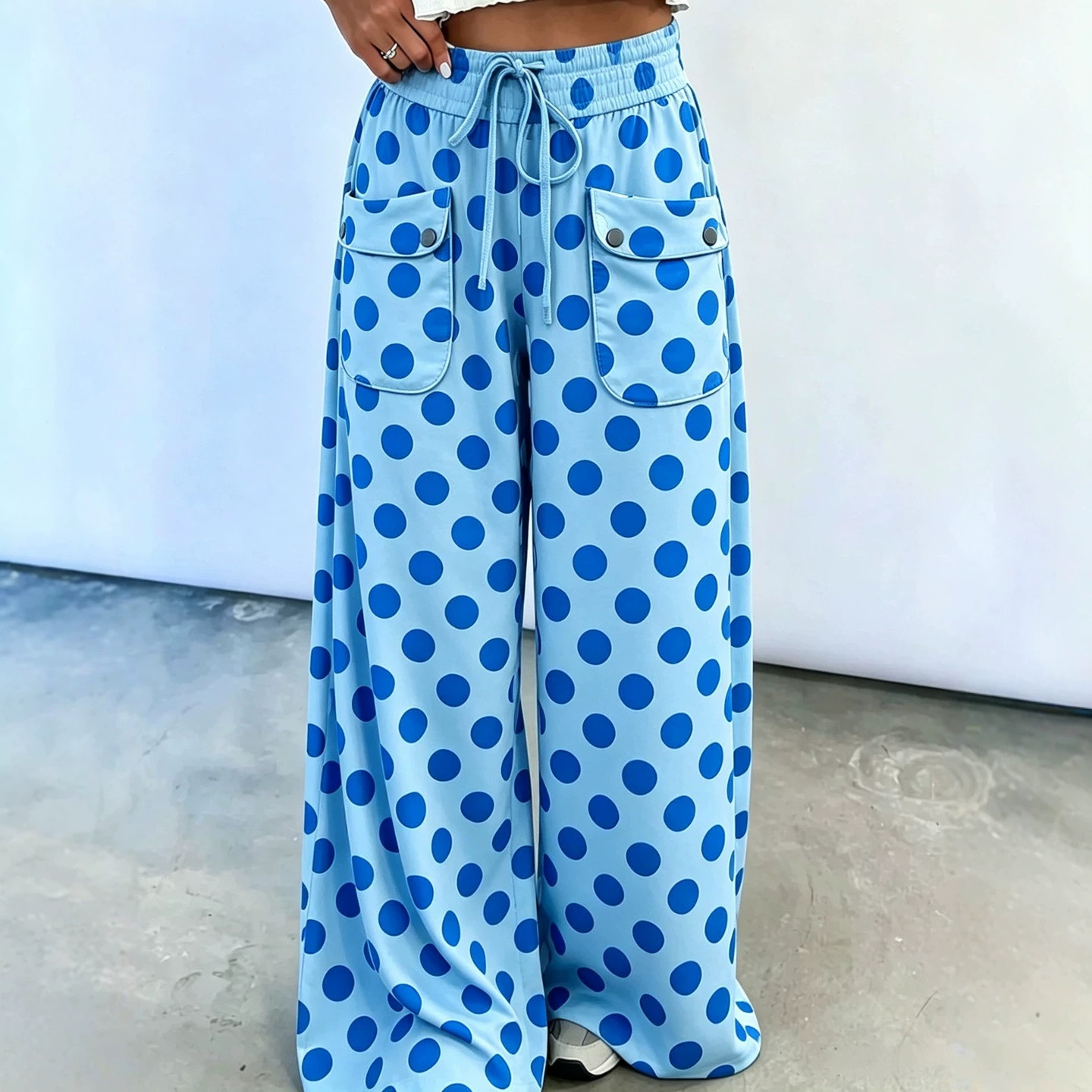 Polka Dot Print Wide-Leg Casual Pants for Women