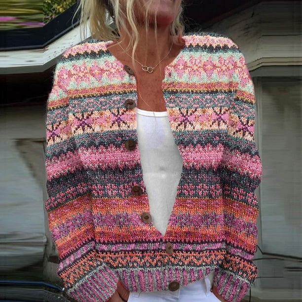 Women's Tribal Totem Print Button Cardigan Sweater