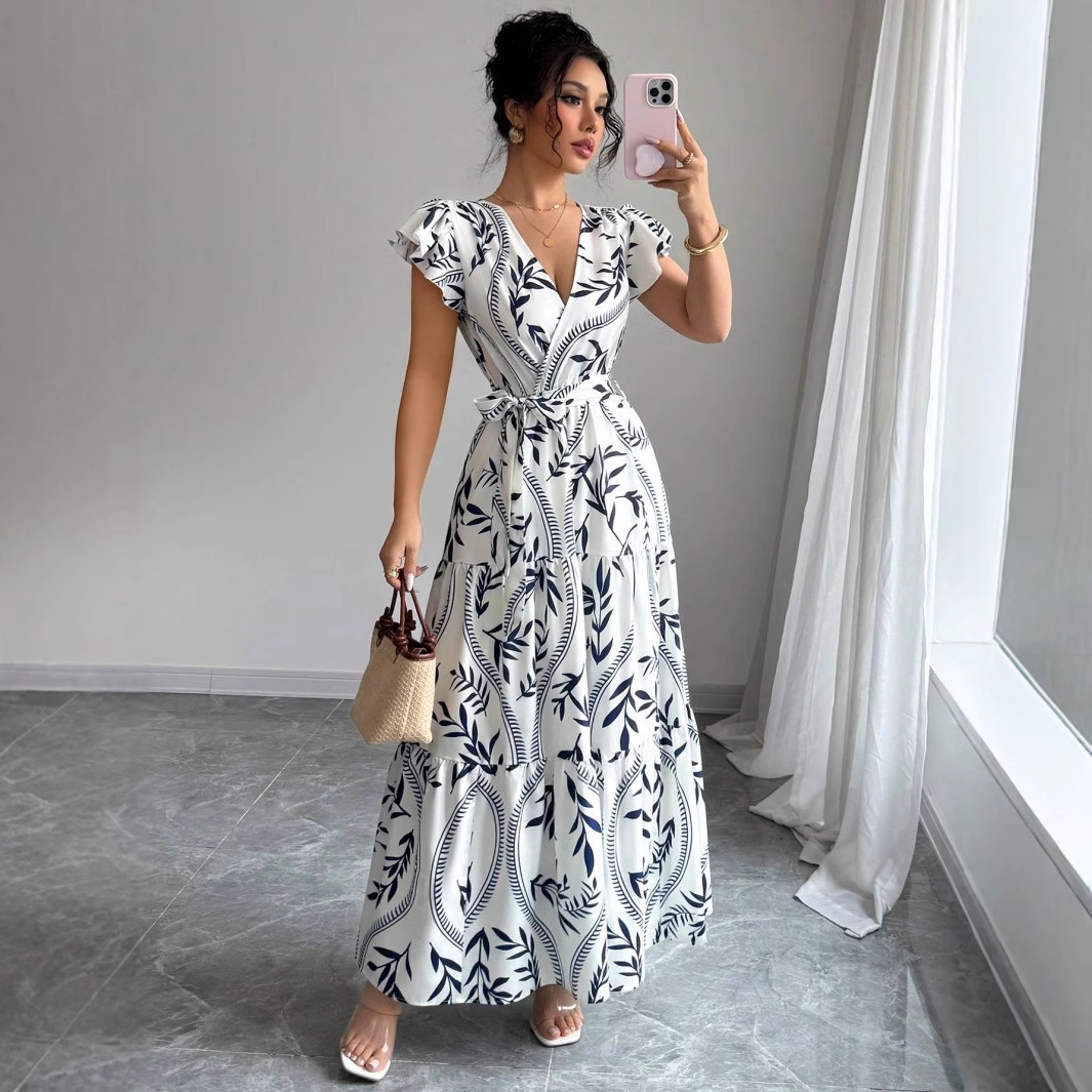 Elegant Sleeveless Bow Belt Long Vacation Dress