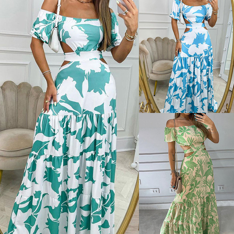 Women's Off-Shoulder Floral Print Maxi Dress