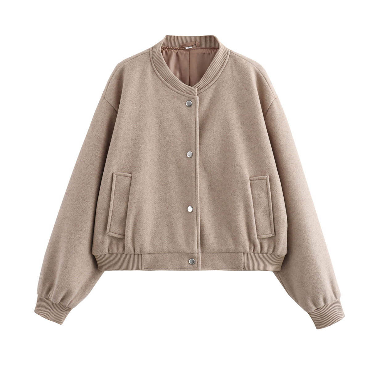 Women's Soft Tweed Jacket Round Neck Long Sleeve Button Front