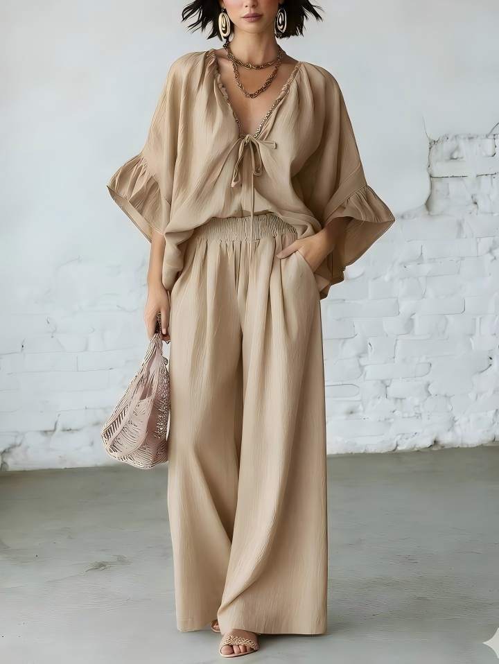 Women's Casual Two-Piece Set with T-Shirt and Loose Pants