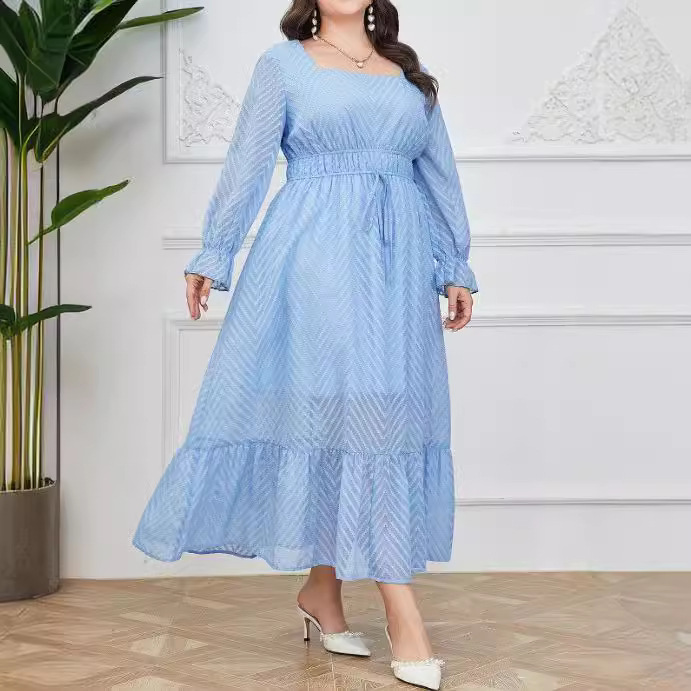Elegant Plus Size Long Sleeve Printed Chiffon Maxi Dress