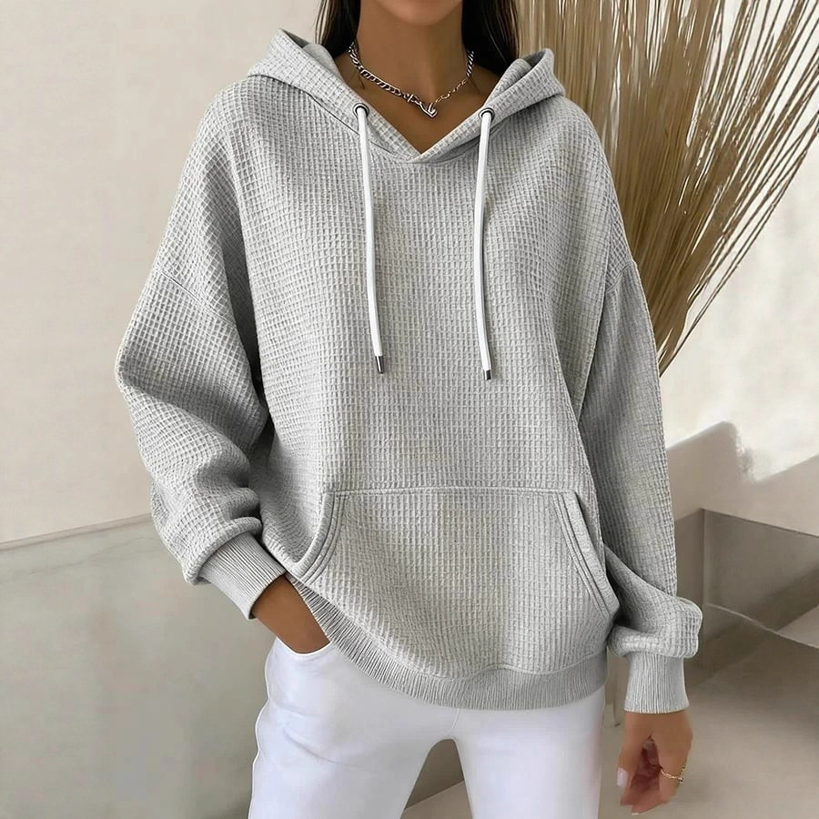 Solid Color Drawstring Hooded Pullover Sweatshirt