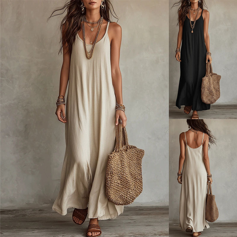 Women's Solid Color Sleeveless Maxi Dress Loose Fit Beach Vacation