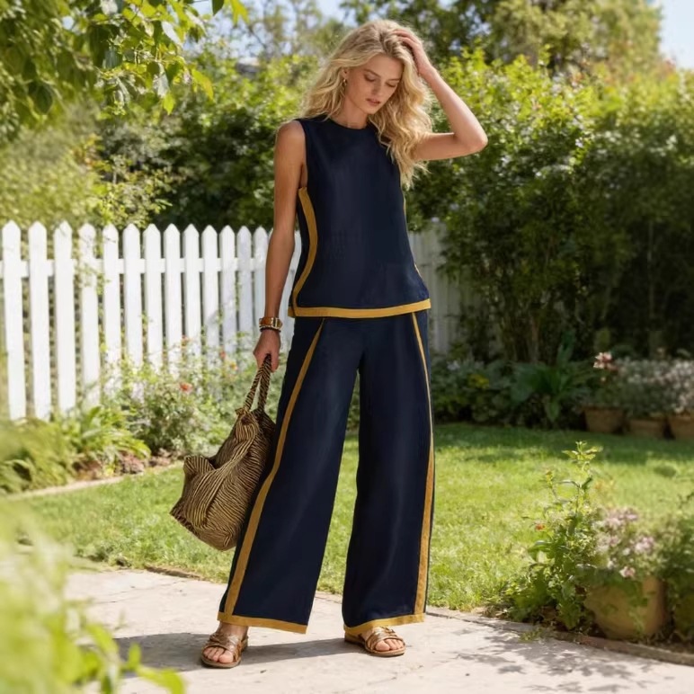 Women's Summer Sleeveless Vest and Pants Set Casual Commuter Two-Piece