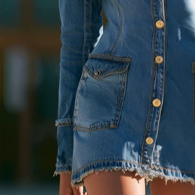 Retro Blue Long Sleeve Multi-Pocket Mini Dress