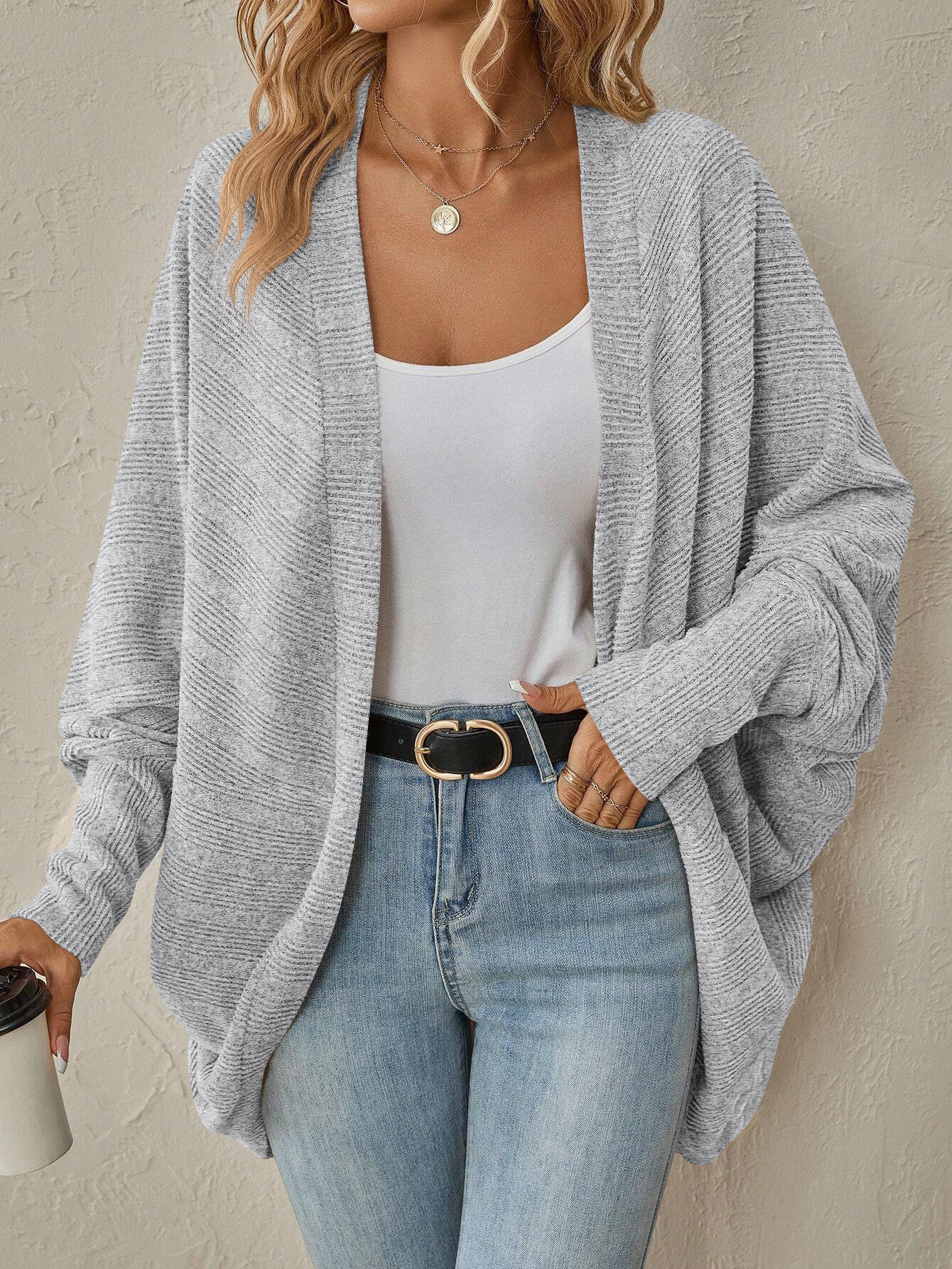 Women's Solid Color Mid-Length Knit Cardigan