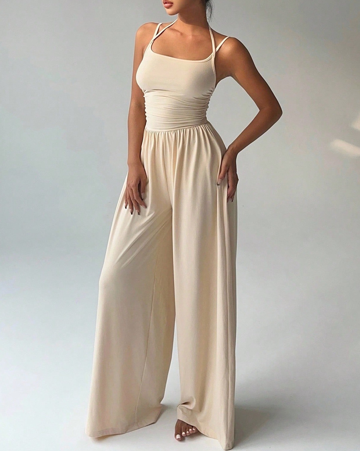 Women's Sleeveless Cami Wide-Leg Jumpsuit Casual Solid Color
