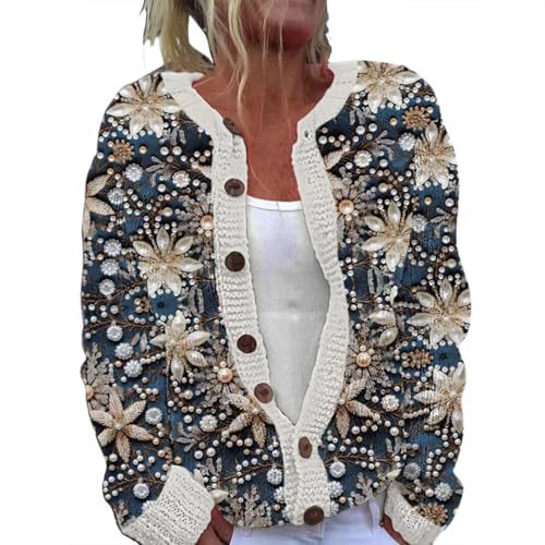 Women's Cartoon Forest Maple Leaf Print Button Cardigan Sweater