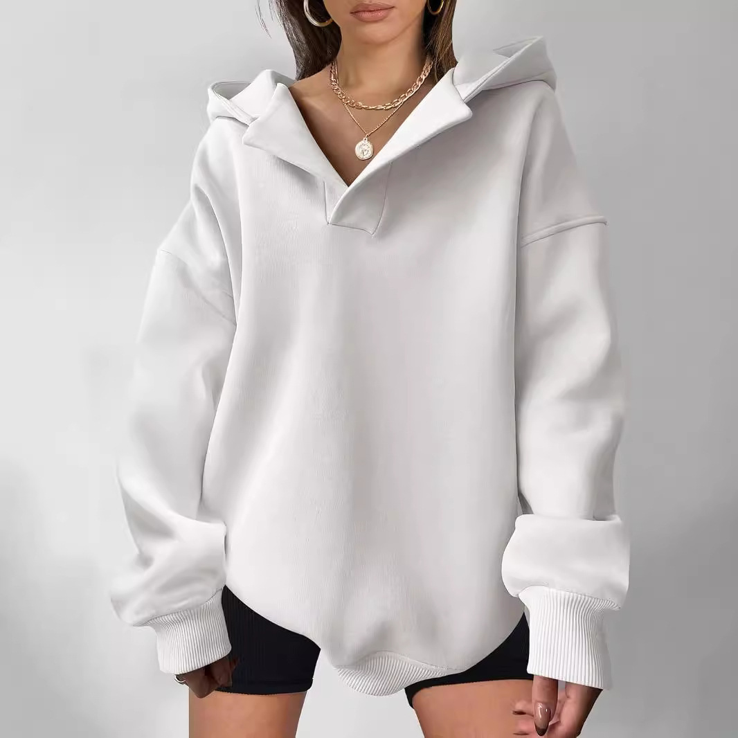 Women's Solid Color Long Sleeve Hooded Loose Sweatshirt